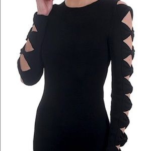 Ted Baker Black with Tag Jayney Knitted Sleeve Detail Bodycon Cocktail Dress